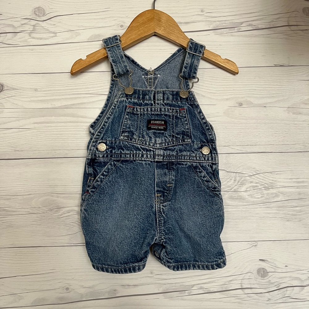 Vintage Osh Kosh Bib Overalls Denim Shorts 100% Cotton 3-6 Months Baby